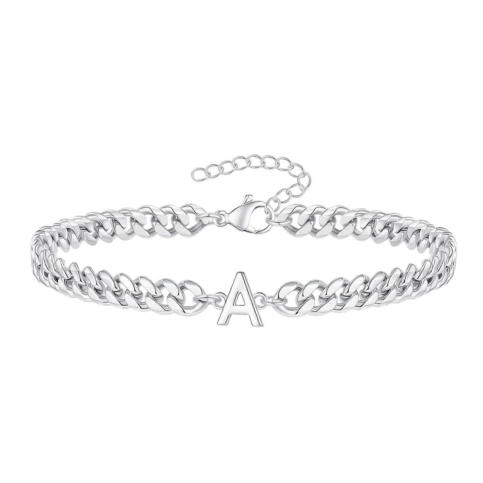 Unisex Bracelet Letter Charm Hollow Thick Chain Adjustable with Extended Chain Name Initial Bangle Couple Gift for Valentines Day