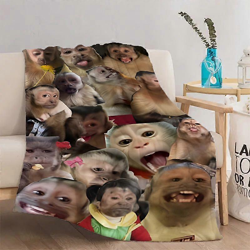 Monkey Face Close-Up Mosaic Humorous Composite Print Soft Warm Blanket - Suitable for Sofa/Office/Bed/Travel, Machine Wa-LKJAAS263