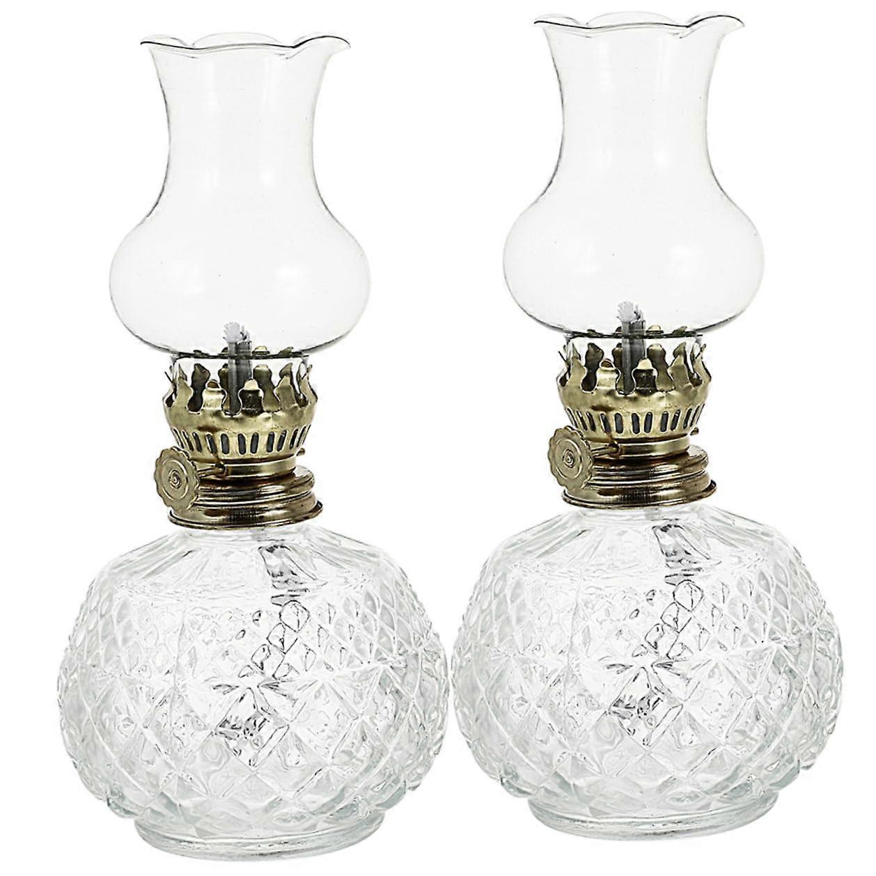 2pcs Vintage Kerosene Lamps Retro Oil Lanterns with Durable Glass Globe for Warm Ambient Home Decor