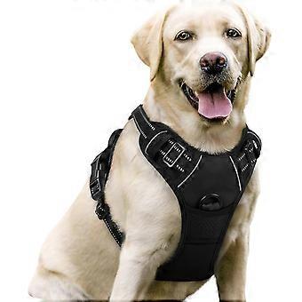 Dog Harness No Pull with 2 Leash Clips, Adjustable Soft Padded, Reflective Oxford No Choke Pet Vest with Easy Control Handle for Large Dogs, Black, L