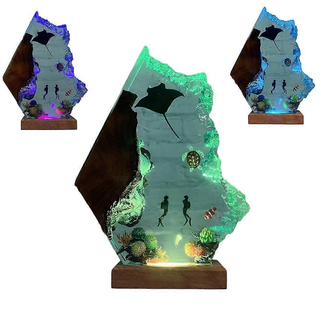 Epoxy Resin Night Light Ocean Theme Lamp with 3D Design Soft LED Glow USB Powered Small