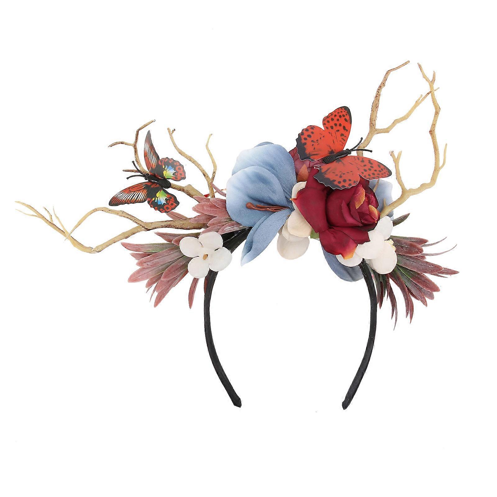 1PC Headband Simulation Branch Flowers Antlers Headband for Christmas Party (Random Style)