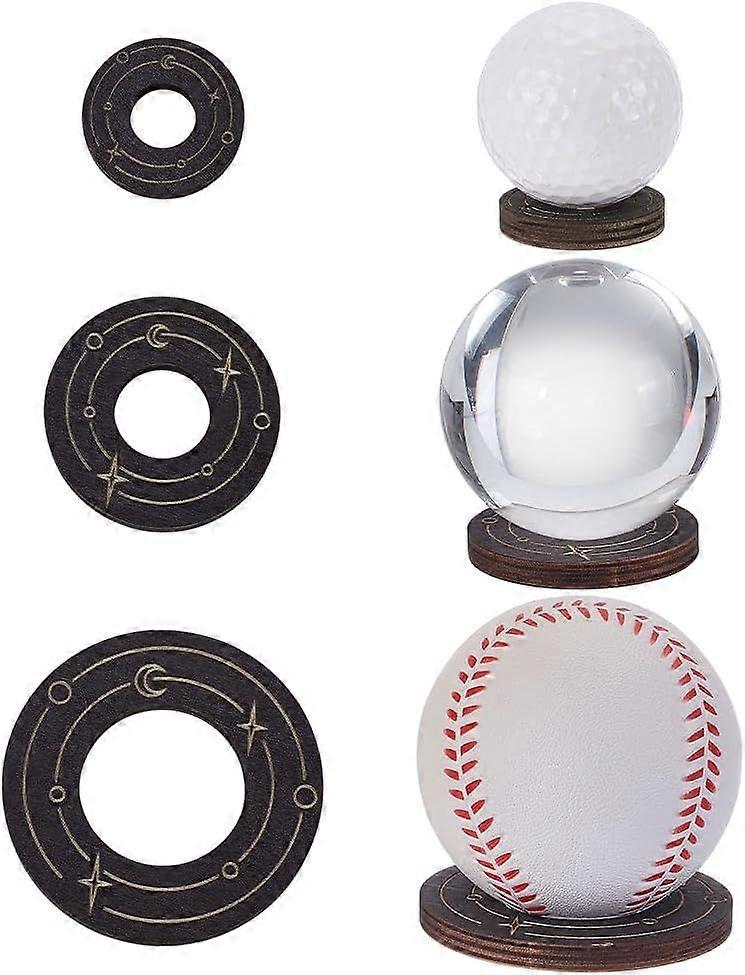 6 Pcs Ball Display Stand 14mm 20mm 35mm Inner Diameter Coconut Brown Moon Carving Ball Base Wood Mini Sphere Display Holder for Easter Egg