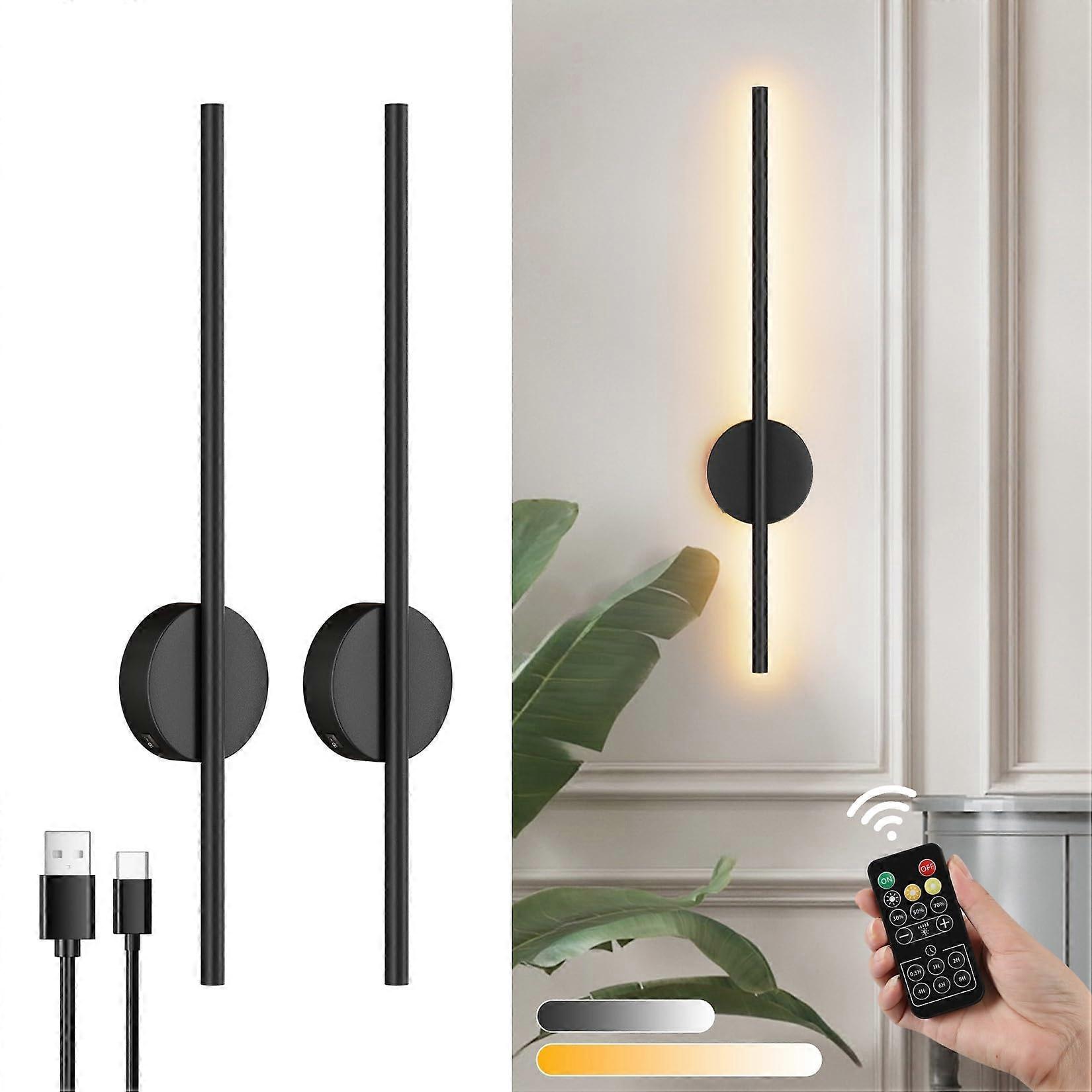 Rechargeable LED Wall Sconces with Remote, Dimmable 360° Adjustable Battery Lights 2 Pack Black