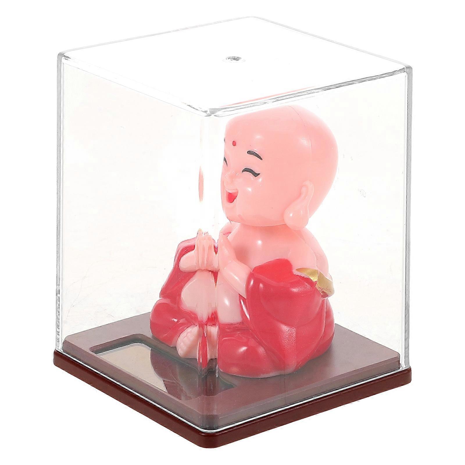 Red Mini Monk Statue for Car Dashboard Ornament Resin Material