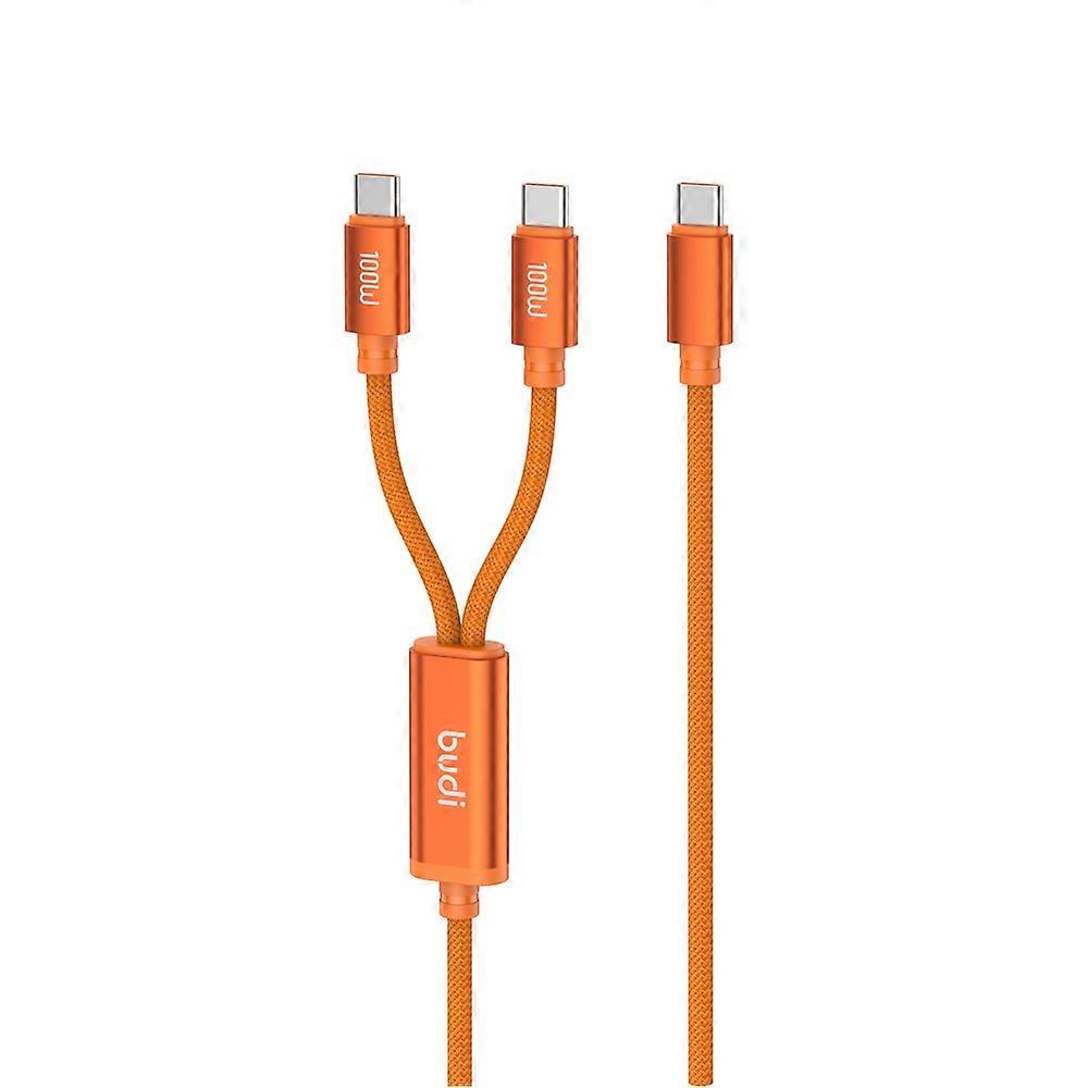 BUDI DC271TTT15C 1.5m USB-C to Dual USB-C 100W Fast Charging Cable Nylon Braided Data Cord