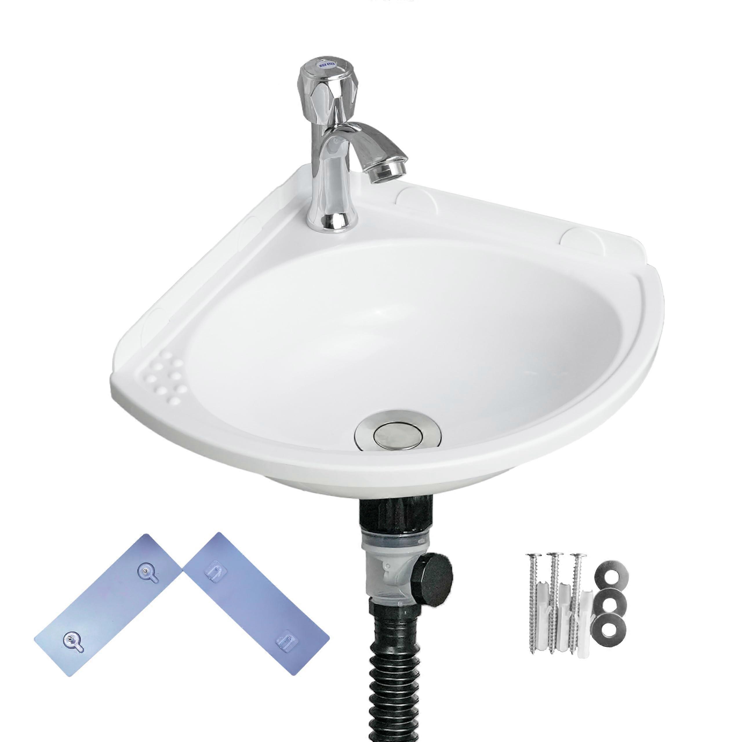 Small Bathroom Wall Mount Sink, SpaceSaving Triangular Corner Basin 12x12in NoDrill for RV, Home