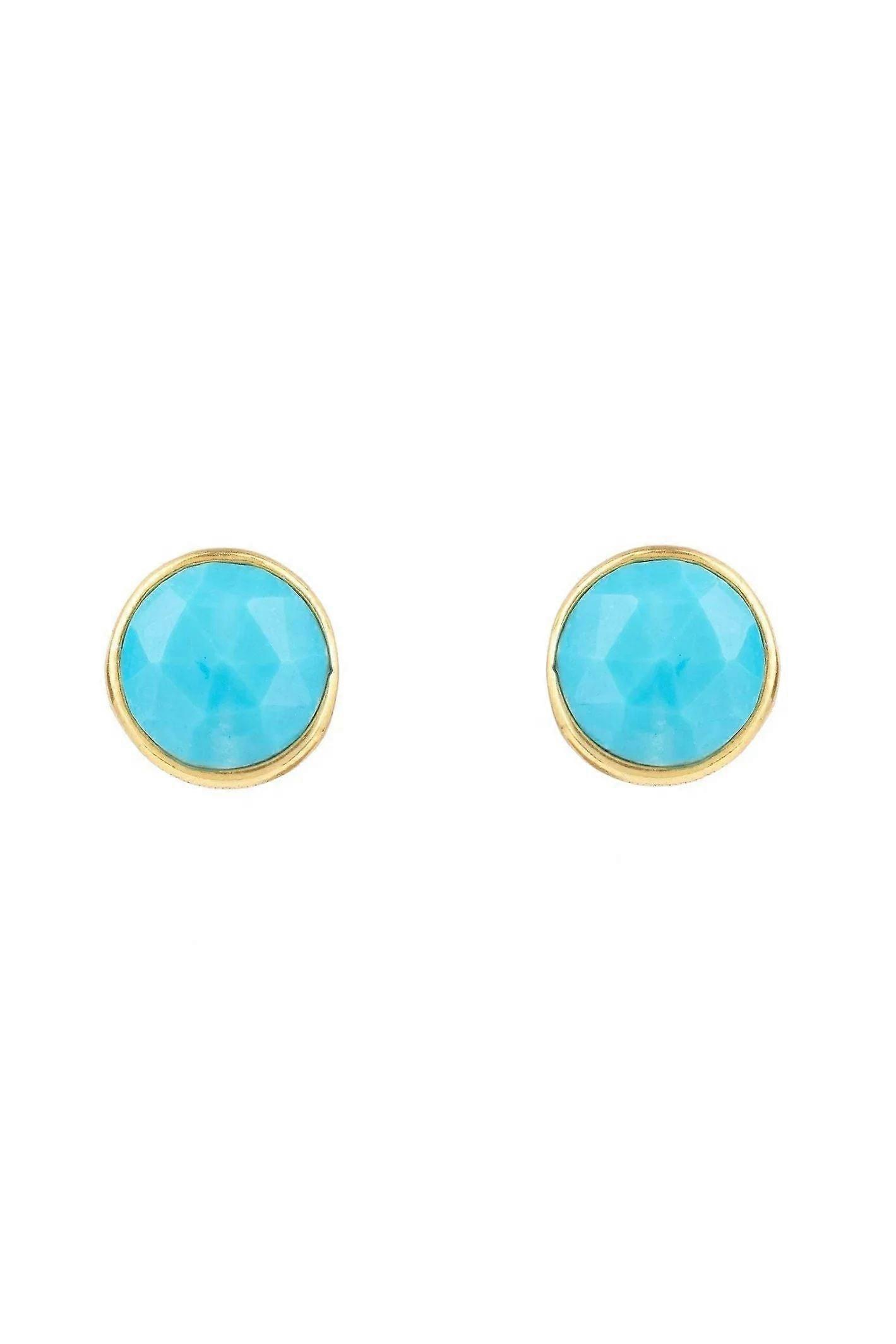 Latelita Women's 925 Sterling Silver Medium Circle Gemstone Earrings with Gold Dip and Turquoise - Birthstone Gift