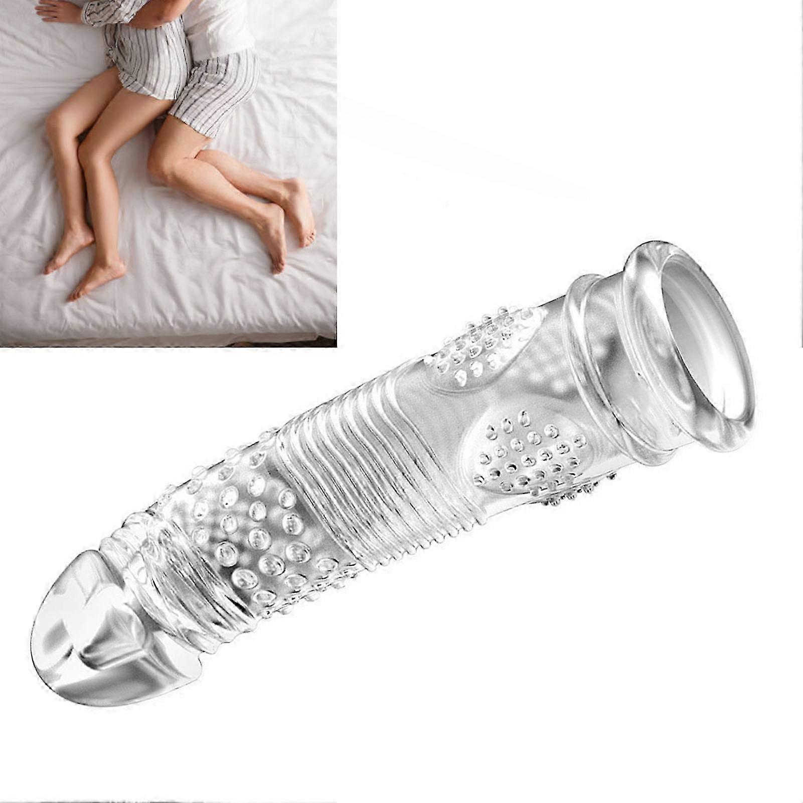 Male Extension Condom Type B Dotted Thread Soft Latex Sleeve