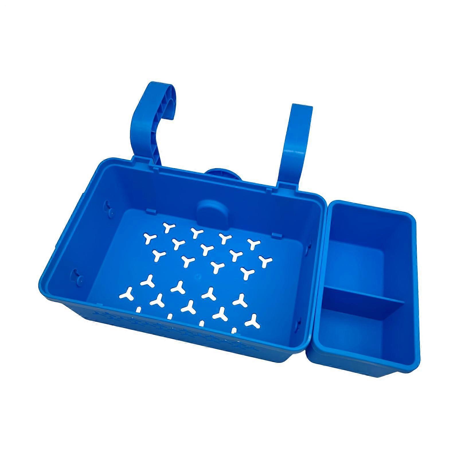 Poolside Storage Basket with Cup Holder and Adjustable Hooks for Swimming Pool Organizer, Blue