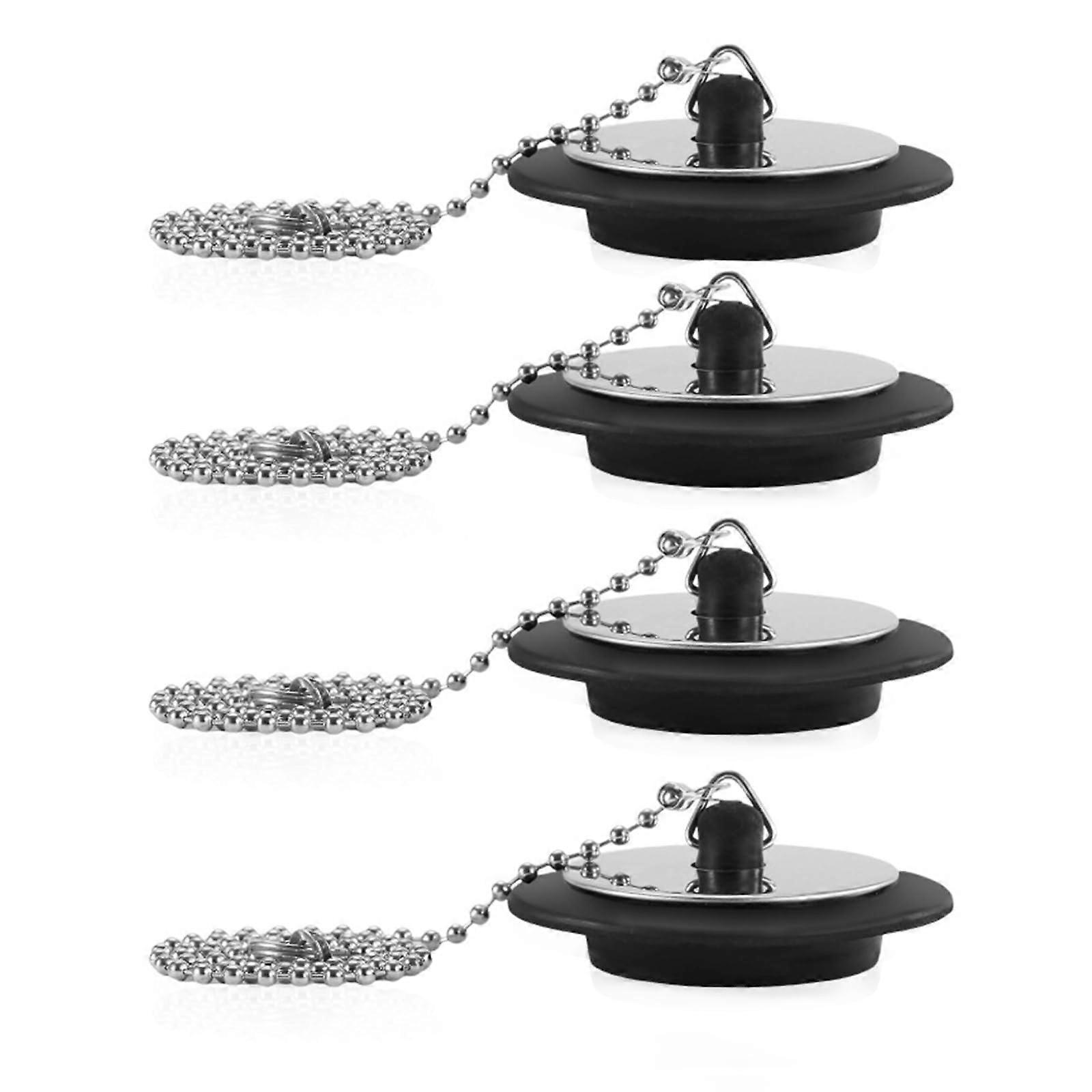 Universal Sink Plug 4 Pack LeakProof Rubber Stopper with Chain for Bath and Kitchen Drains