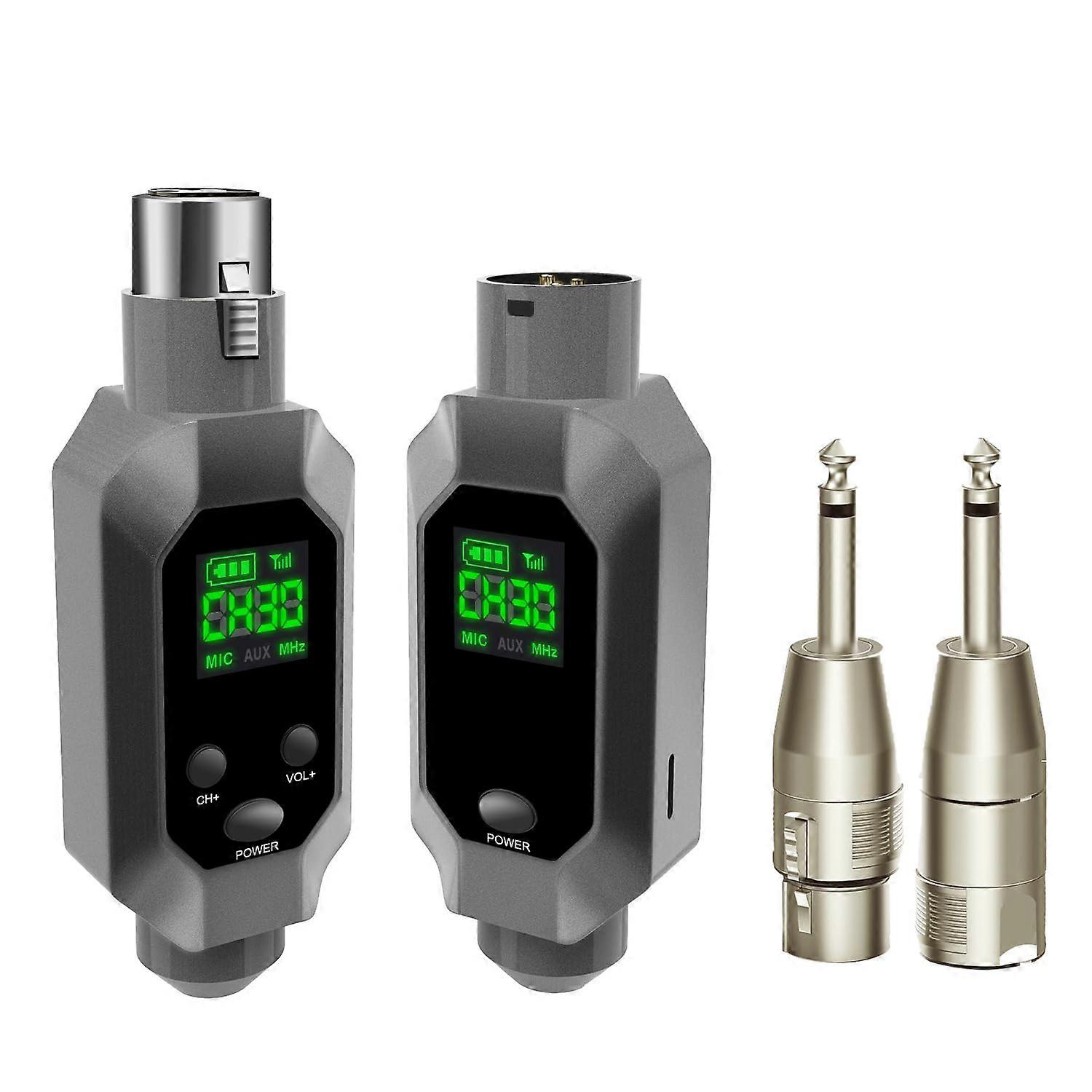 Wireless XLR Transmitter and Receiver UHF Mic System with 48V Phantom Power 164ft Range Gray