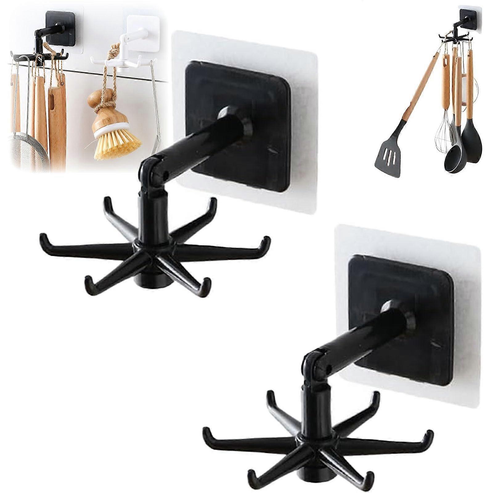 Rotating Kitchen Hook 360° Foldable Waterproof Wall Mounted Utensil Holder 2pcs Black