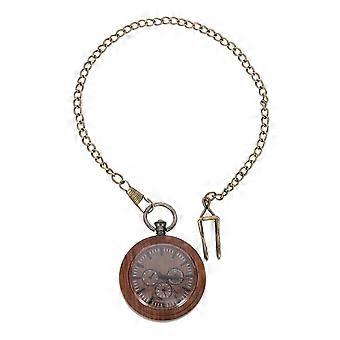 Retro and Decorative Wooden Pocket Watch with Chain for Hanging