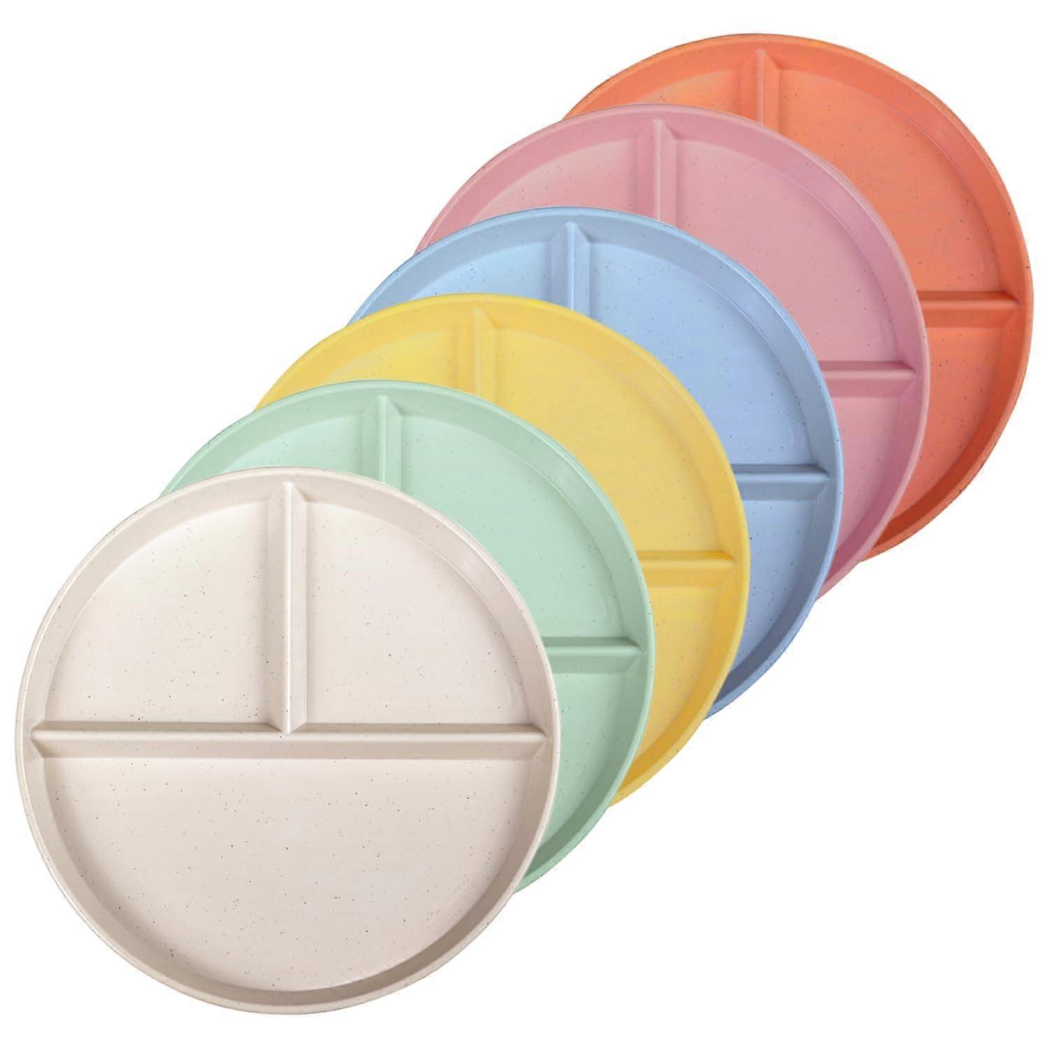 Plastic Dinner Plates Set 6pcs 9 Inch Unbreakable Lightweight Microwave Dishwasher Safe Divided Tray