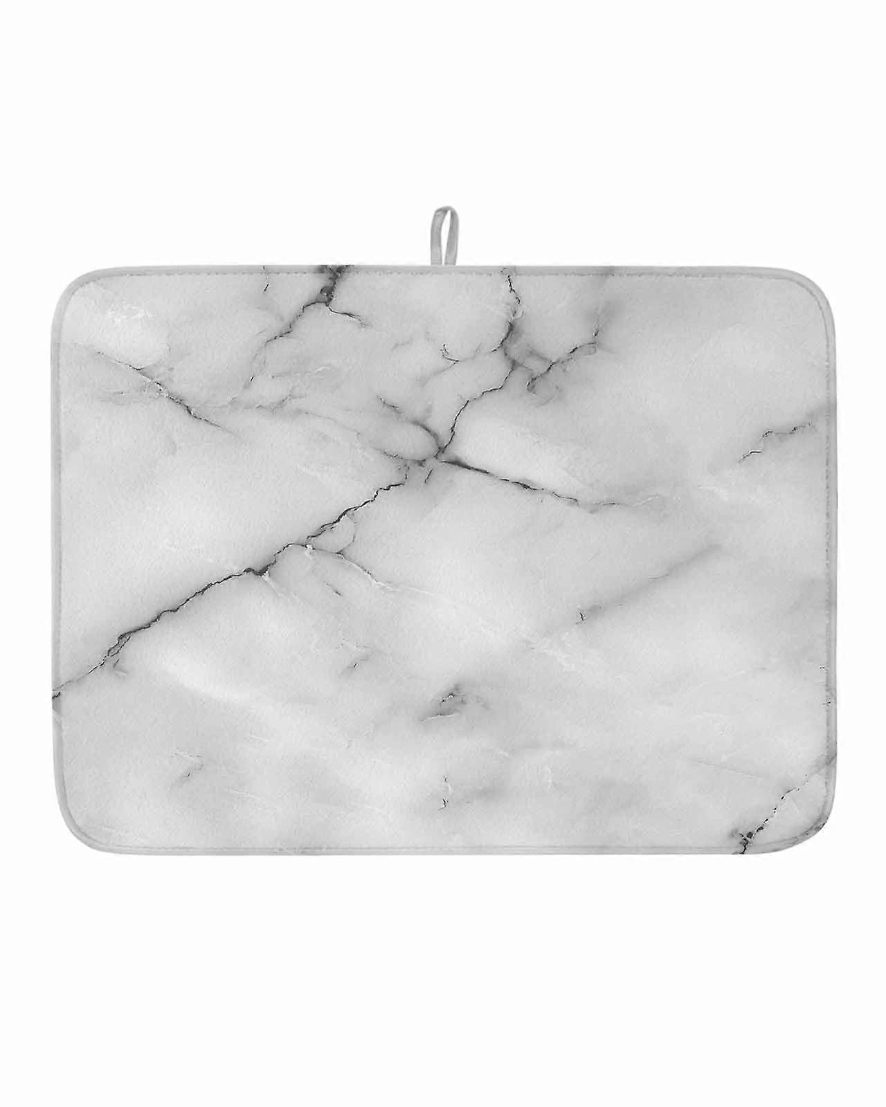 Large Absorbent Dish Drying Mat 18x24 for Kitchen Counter, Foldable with Hanging Loop, Gray Marble