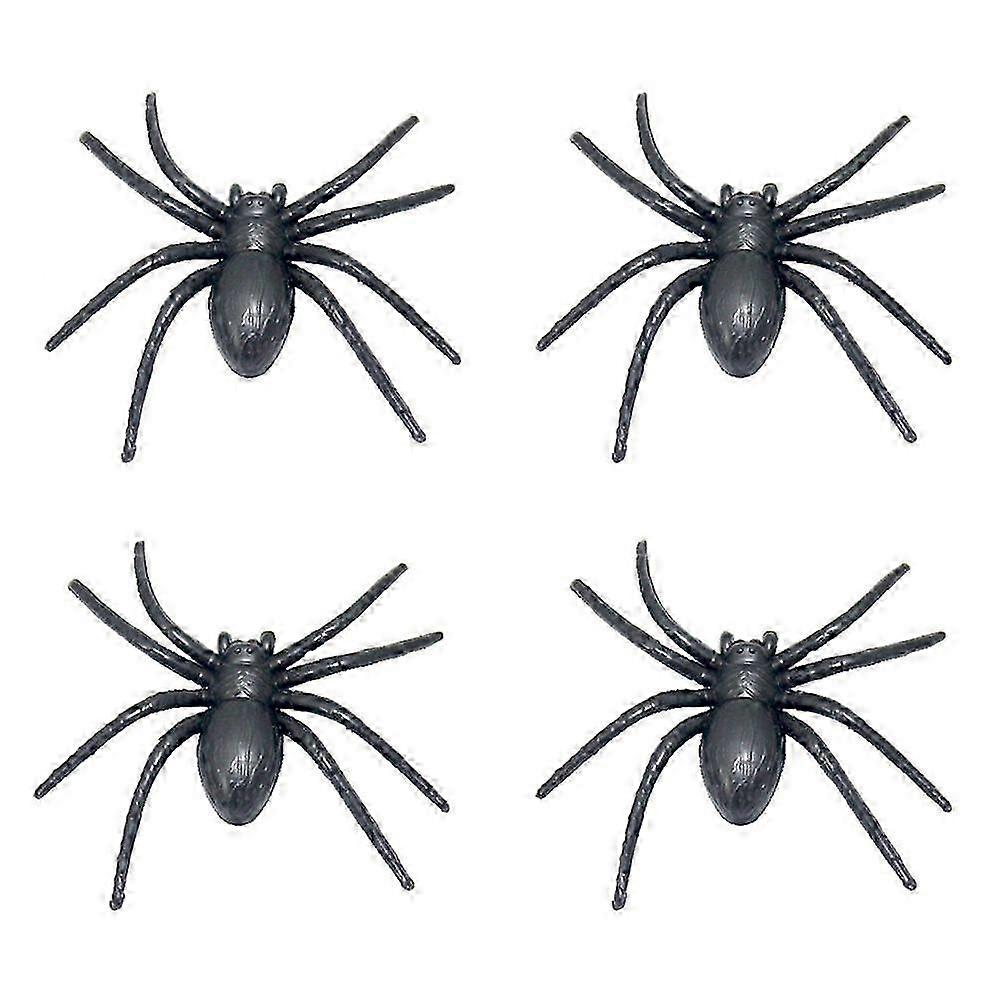4 Realistic Rubber Spiders for Halloween Pranks & Party Decor