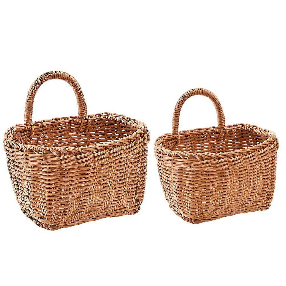 2pcs Woven Hanging Basket Kitchen Multifunction Hanging Wall Basket Vegetable Fruit Basket