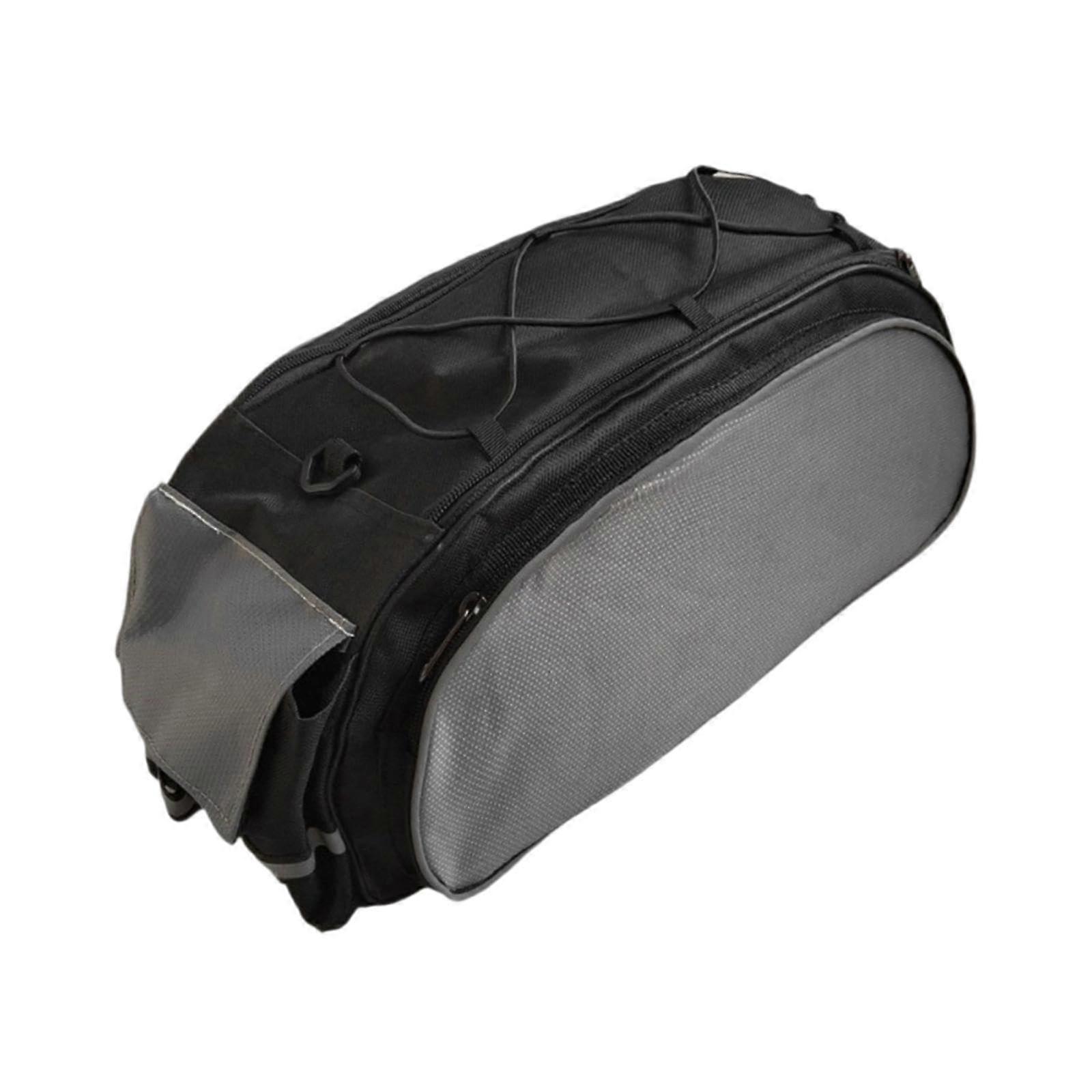Bike Trunk Bag Waterproof Rear Rack with Quick Release, Reflective Trim, Multiple Pockets, Black Gray
