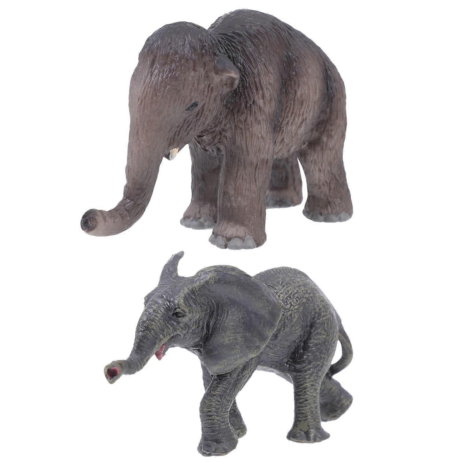 Simulation Elephant Figurine for Decor 2Pcs Plastic Animal Model