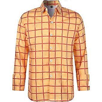 Men's Long Sleeve Oktoberfest Bavarian Checked Shirt Large Size Classic Style Button Down S Orange