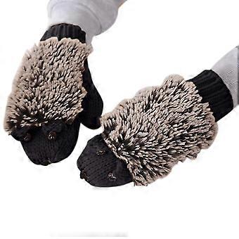 AWZXDE Igel-Cartoon-Handschuhe, dicke, warme Strick-Winterhandschuhe für Damen, Schwarz, Einheitsgröße