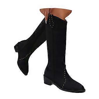 Slouchy laarzen voor dames, kniehoge laarzen tot halverwege de kuit, modieuze laarzen met blokhak, warme winterlaarzen voor koud weer, Z01 zwart, maat 7