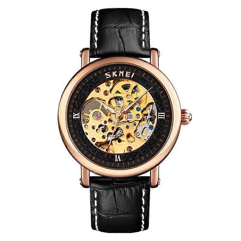Men Automatic Skeleton Mechanical Watch (Rose Gold Shell Black Face)