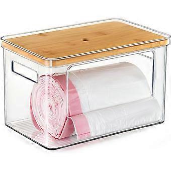 Stackable Storage with Bamboo Top for Kitchen Laundry Room Organization, Extra Large Trash Bag/Garbage Bag Dispenser
