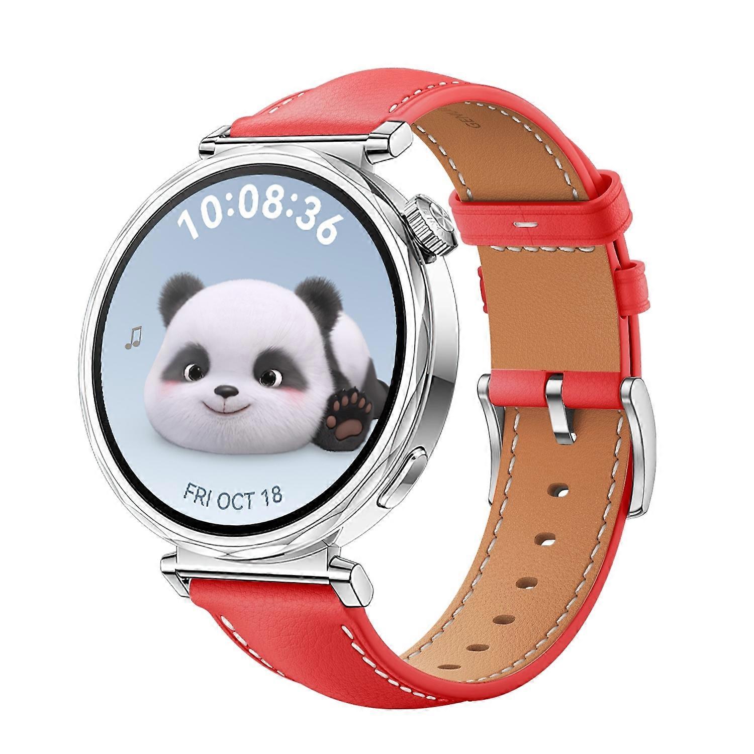 For Huawei Watch GT 5 41mm Women's Leather Replacement Strap with Silver Buckle Red