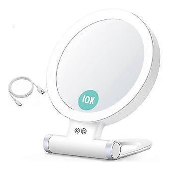 10X Magnifying Makeup Mirror with Lights and Magnification,3 Colors Desktop LED Vanity for Travel