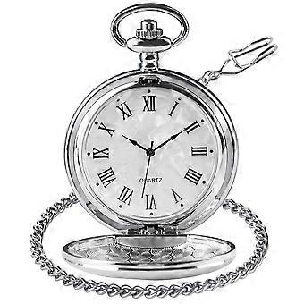 Vintage Pocket Watch with Chain Roman Numerals Smooth Steel Men's Quartz Pocket Watches with Chain Clip compatible with Men