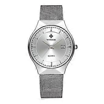 WWOOR Business Male Stainless Steel Strap Wristwatch Waterproof Watch(White Dial)