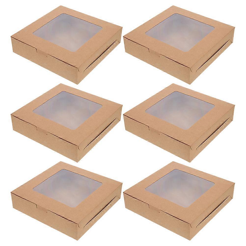 6pcs Cupcake Boxes Clear Window Cake Wrapping Box Square Bread Packaging Boxes