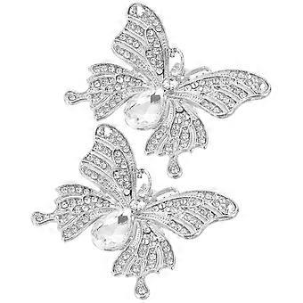 Strass-Schmetterlings-Schuhclips, silberfarben, zur Dekoration von Hochzeitsschuhen, 1 Paar