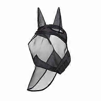 Ademende paardenkap van mesh met oorgaten, verstelbaar voor paarden.