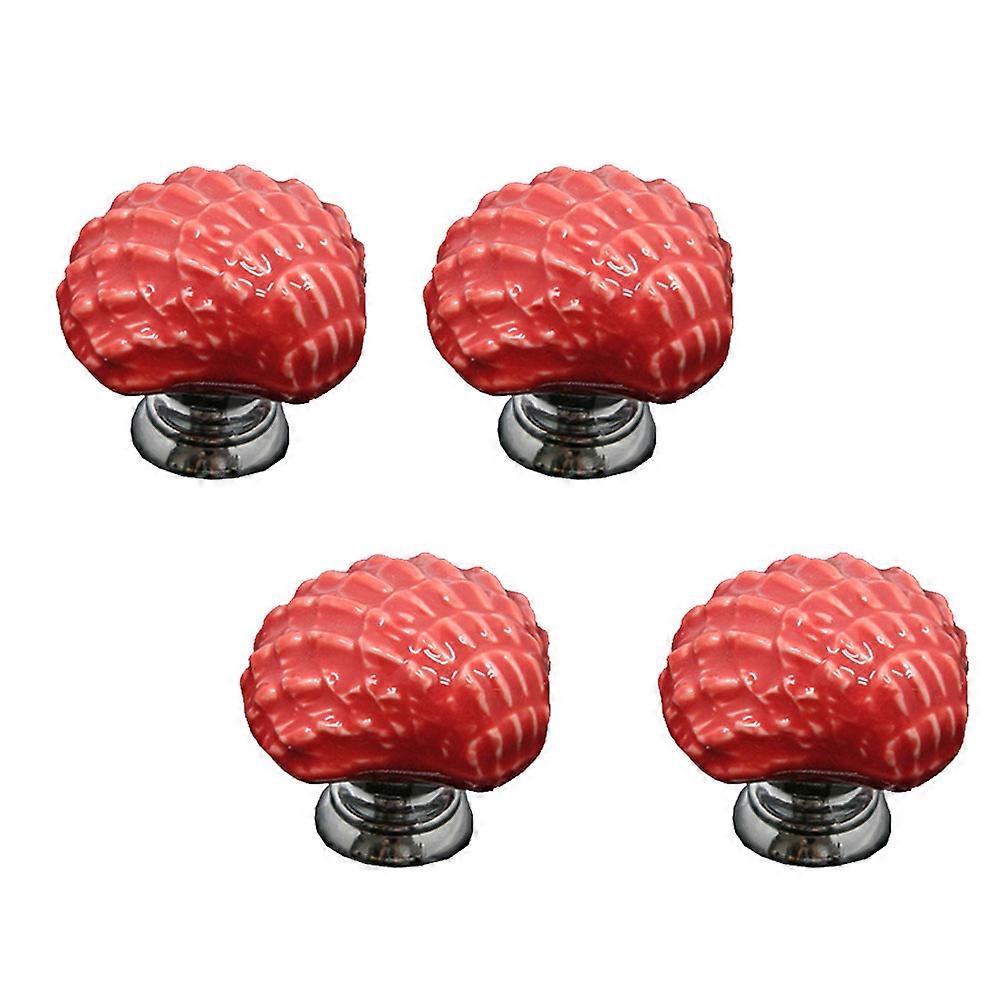 Cupboard Pull Knob Ceramic Door Knobs for Cabinet Handle 4Pcs Red Shell Design
