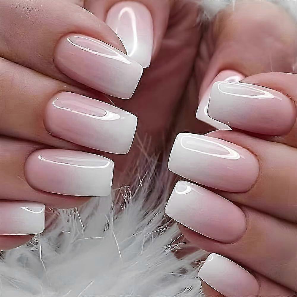 Square Medium Press On Nails French Gradient Glossy