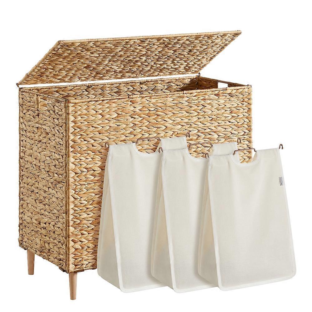 Multi compartment wicker laundry hamper with lid for bedr