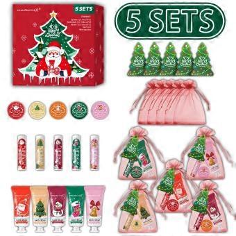 Christmas Hand Cream Lip Balm and Fragrance Balm Gift Set with Fast Absorbing