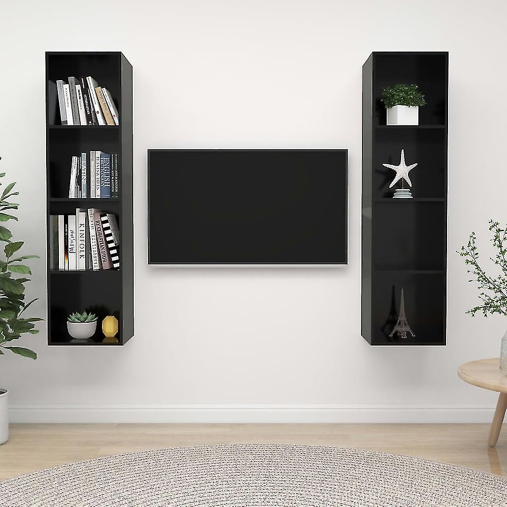 Wall-mounted Tv Cabinets 2 Pcs High Gloss Black Chipboard