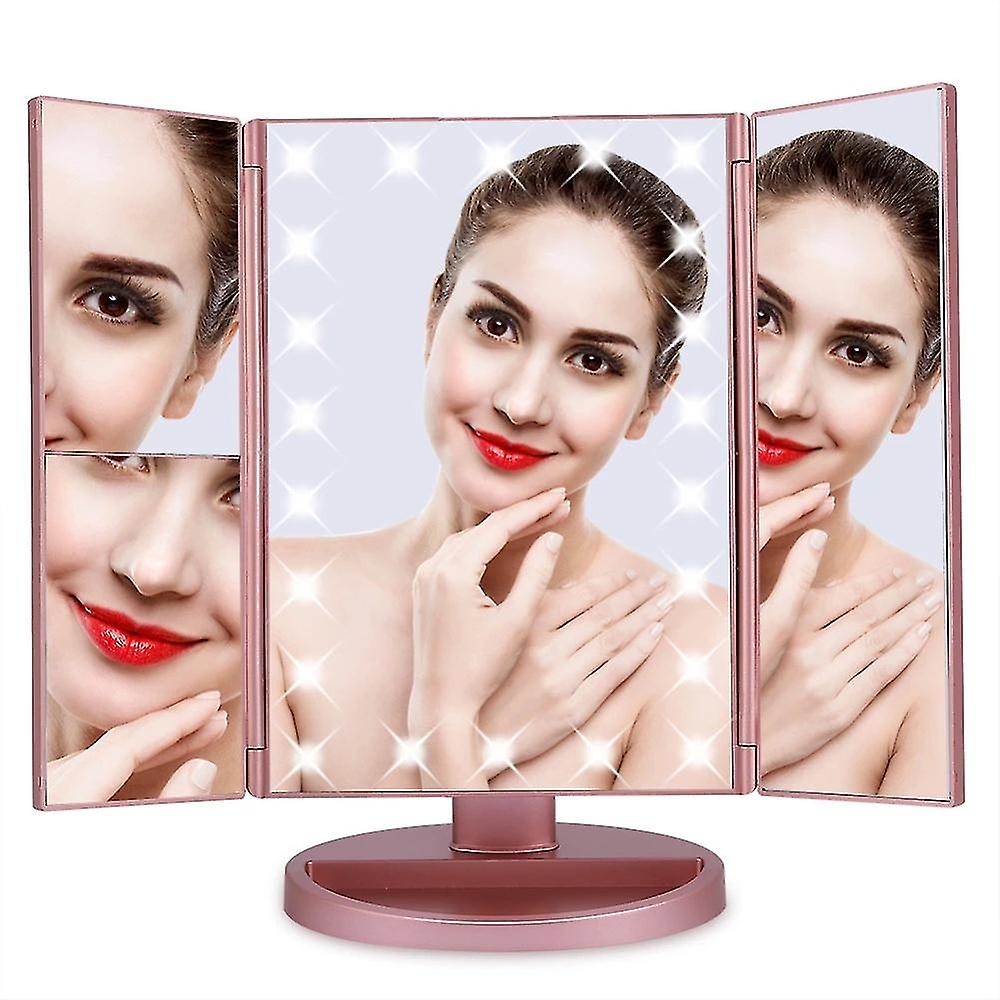 Lighted Vanity Makeup Mirror 1x/2x/3x Magnification Trifold 180 Degree Adjustable Stand For Countertop Cosmetic Wavy Mirror(pink Mirror)