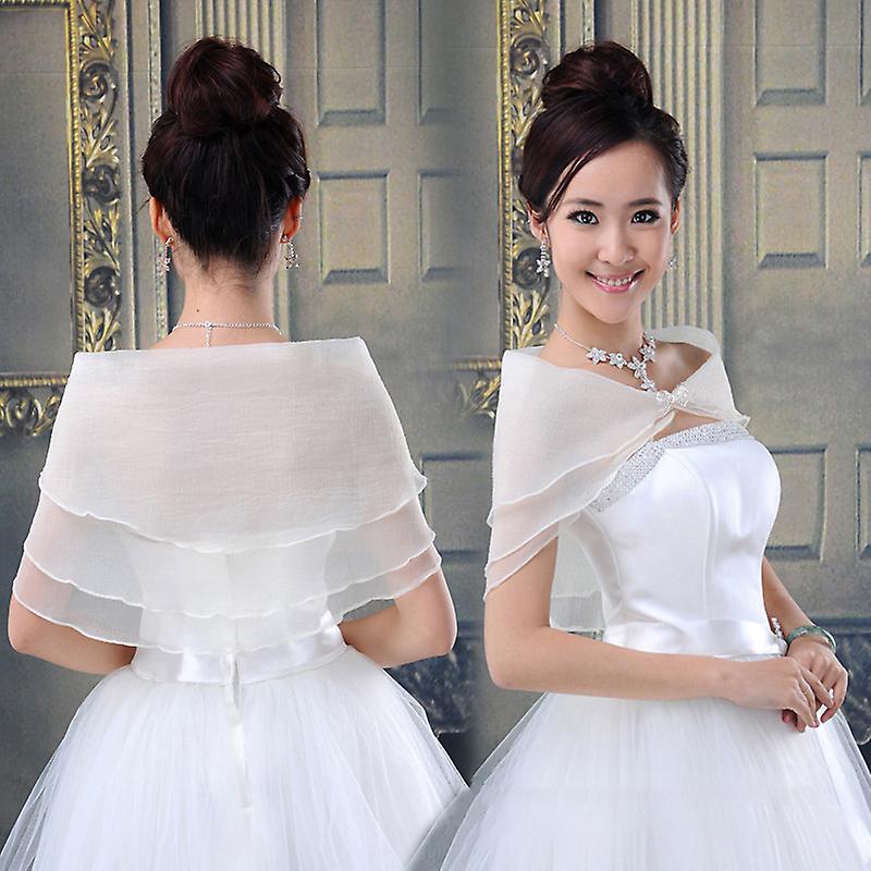 Wedding Bridal Gauze Shawl with Bowknot Clip Mesh Shrug Bolero