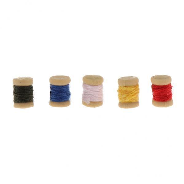 5x5pcs 1:12 Miniature Multicolor Thread Spool Tools Dollhouse Sewing Kit Accs