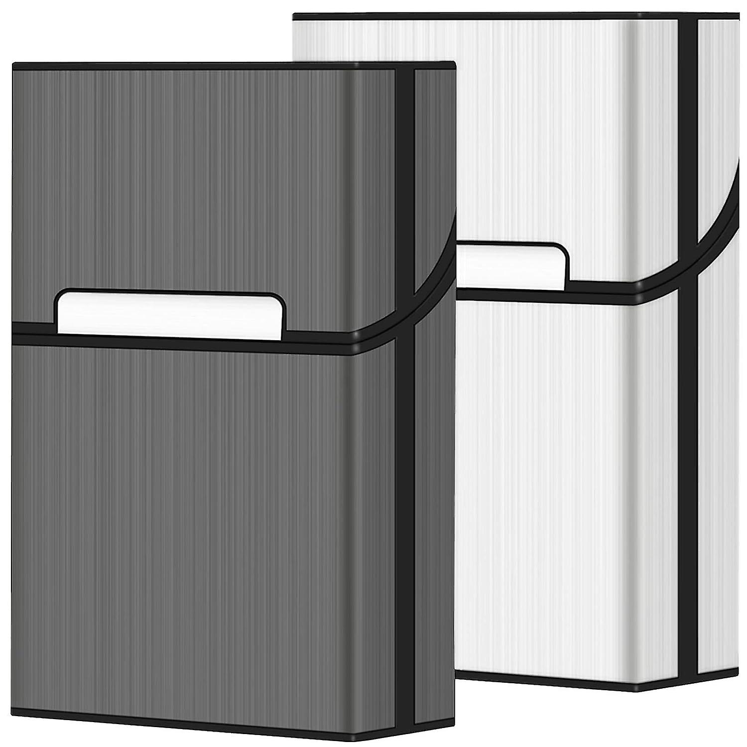 Cigarette Case, Magnetic Brushed Aluminum, 20 Capacity - 2 Pack (grey + Silver