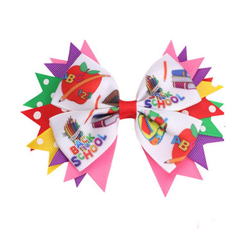 4Pcs Back to School Hair Bow Clips Grosgrain Ribbon School Element