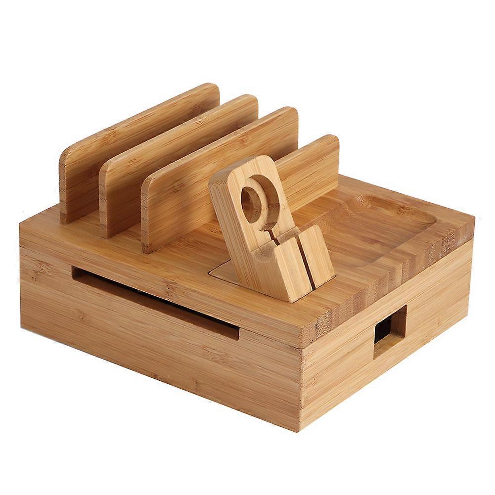 Bamboo Phone Charging Rack, Digital Electronic Bracket Phone Docking Station Multiple Devices Storage Organizer for Cell Phones Tablet Watch