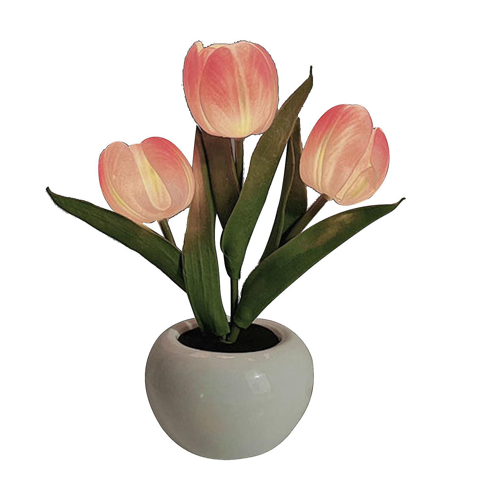 Ceramic Base LED Tulip Night Light - Battery Powered for Cafes & Bookstores