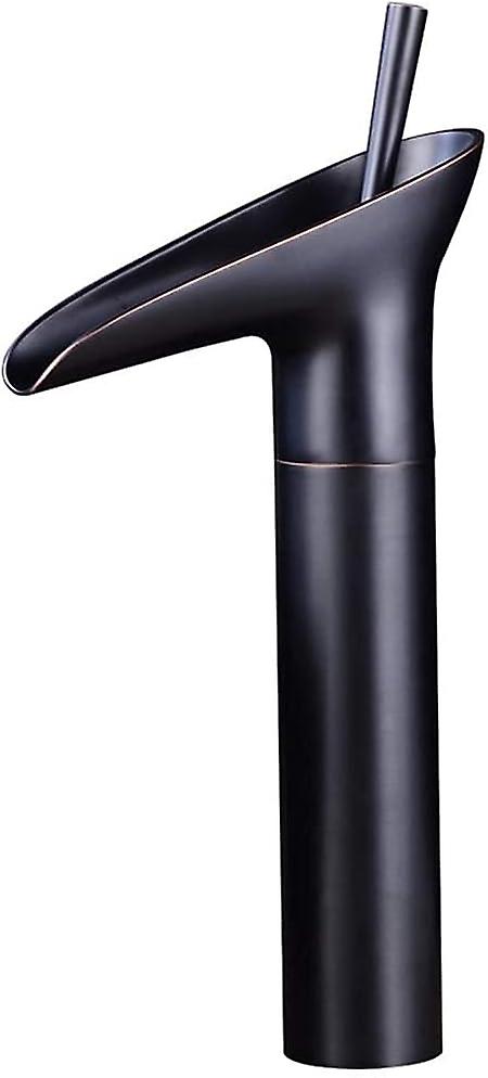 High Waterfall Basin Mixer Tap Vintage Brushed Bronze Black Copper Single Hole Faucets Basin Mixer Hot and Cold Faucet Basin Faucet(Black)