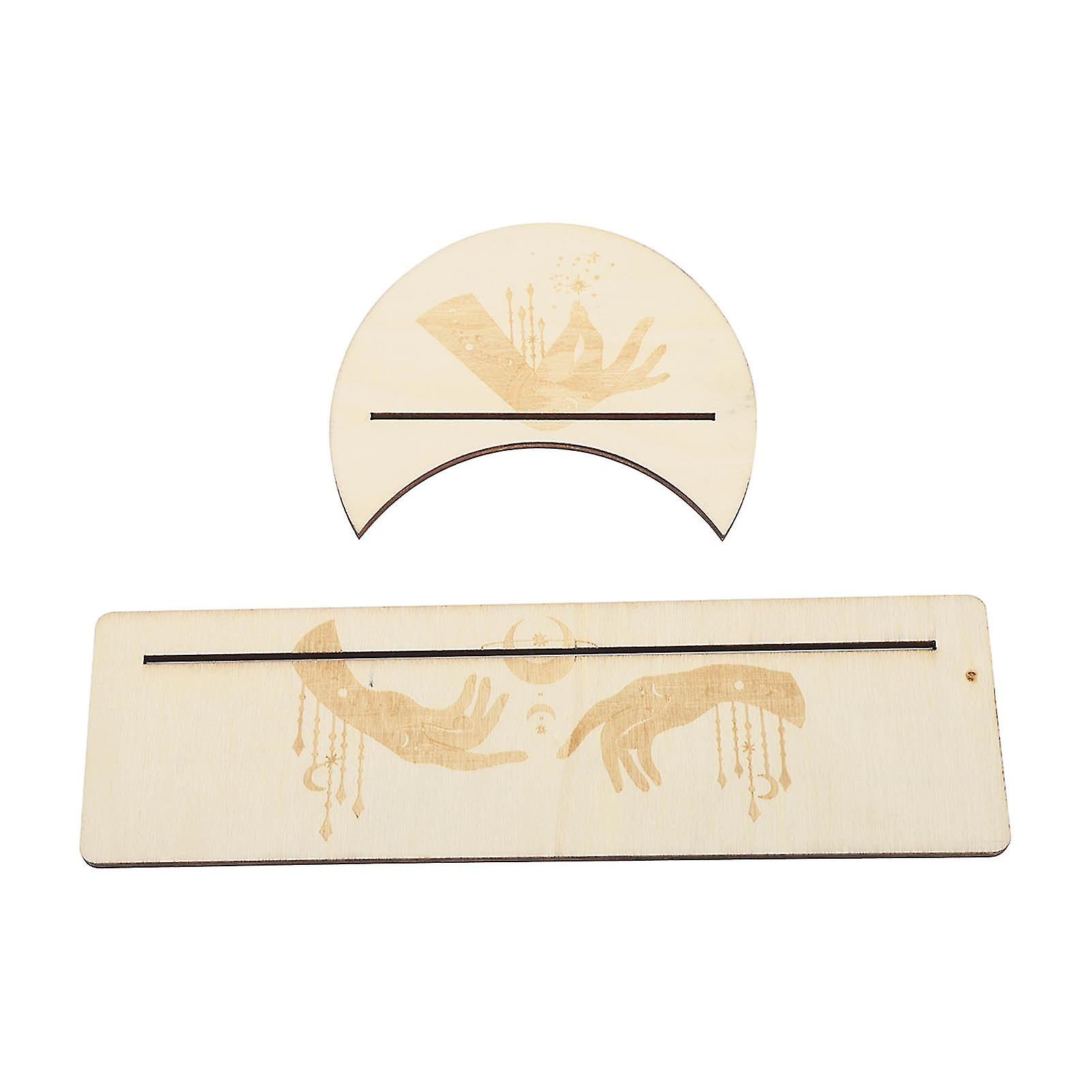 2 Pieces Wooden Tarot Card Stand Holder Stable Moon Shape and Rectangle Wooden Tarot Card Display Stand Base Type C 